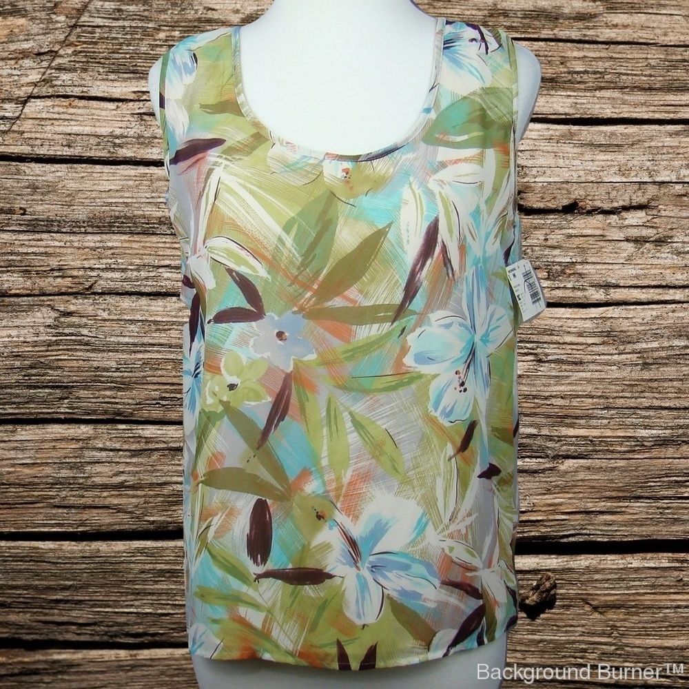 Islander Tank Top Floral Print Sleeveless Top NWT